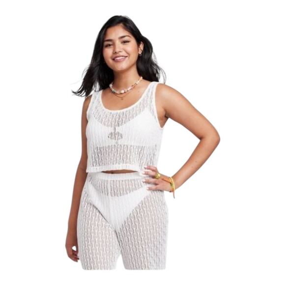 WILD FABLE XXS Openwork Tank Top sleeveless cropped ivory lace beach coverup - Picture 1 of 5